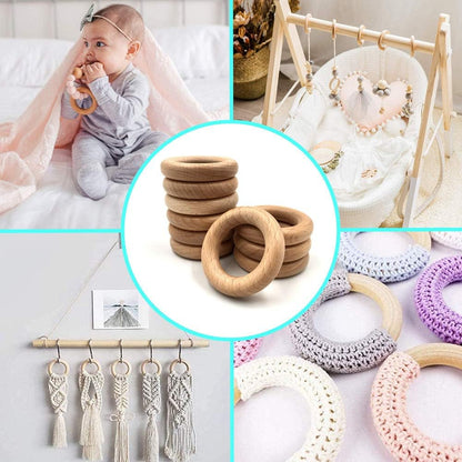 Natural Beech Wood Rings, 10 Pcs Unfinished 6cm Solid Wooden Rings Circles Without Paint for Craft, Connectors Jewelry Making