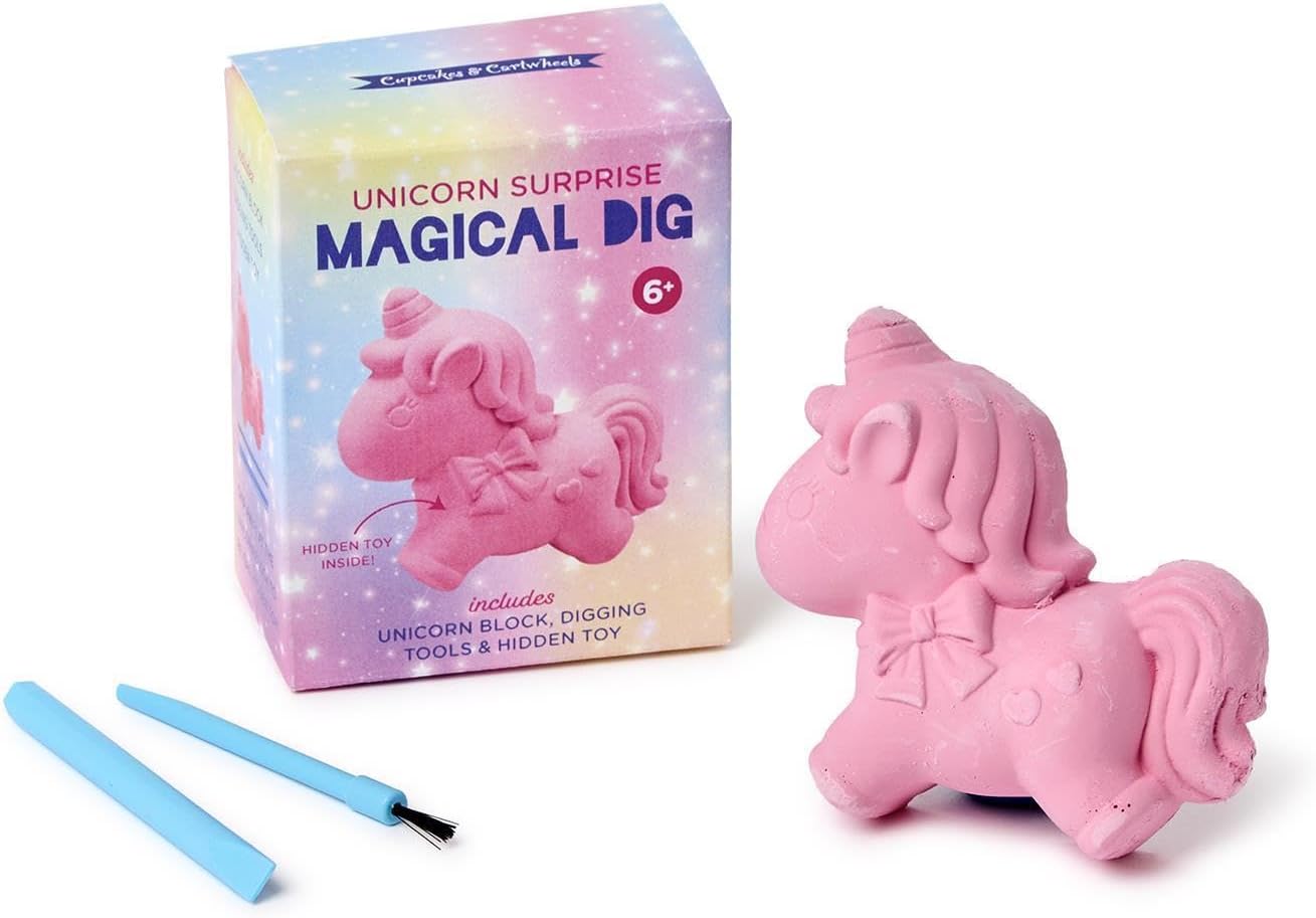 Two's Company Unicorn Surprise Magical Dig Excavation Kit in Gift Box, 3.5-Inch, Gypsum Powder, Pink