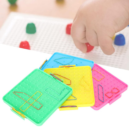 HEEPDD 4Pcs Nail Board Toy, Rubber Band Pegboard Set for Kids Educational Math Learning, with Round Smooth Corners and Durable Plastic, Fun Teaching Aids for Classroom or Home