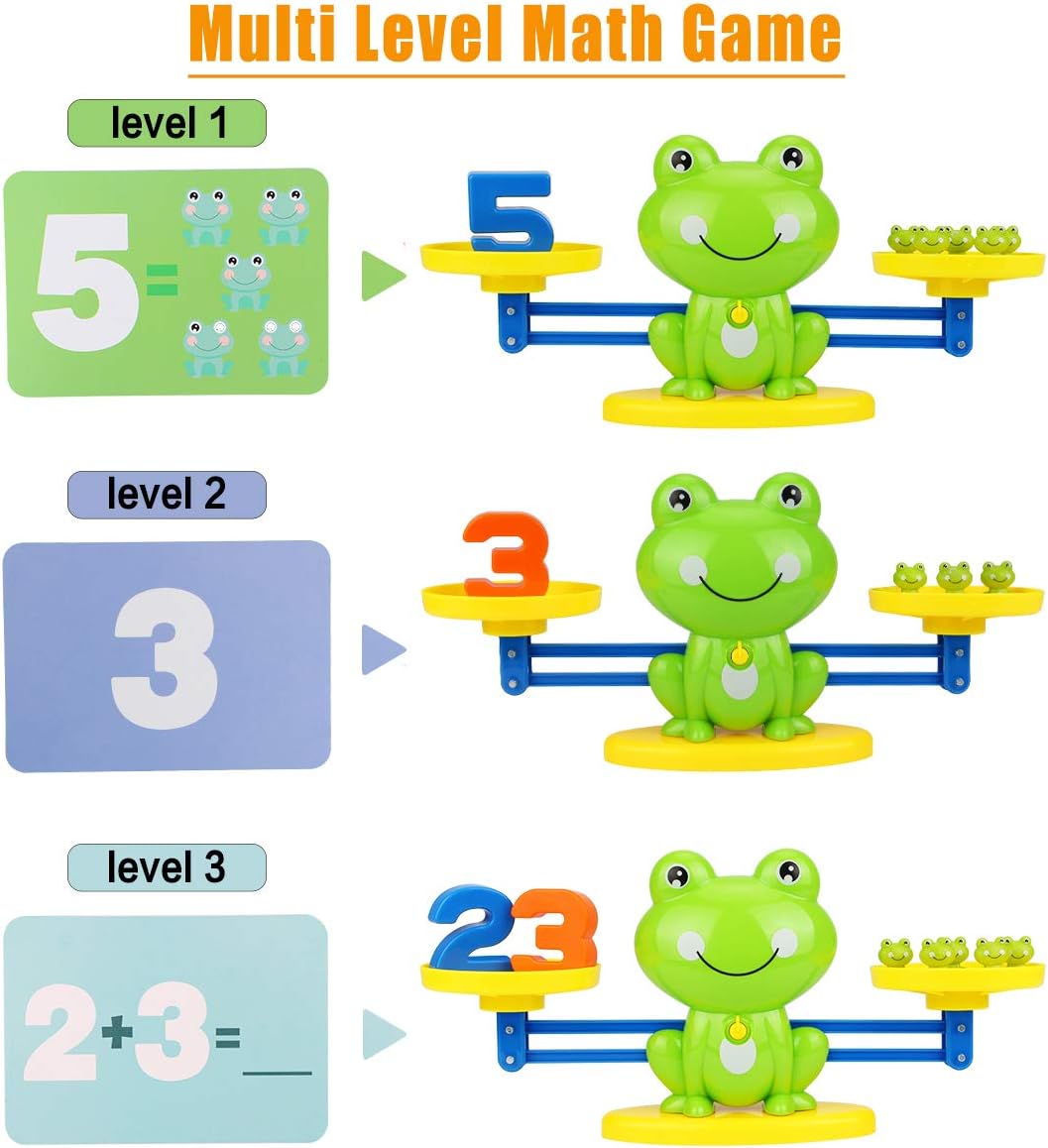 Aitbay Cool Math Game, Preschoolers Frog Balance Counting Toys for Boys & Girls Educational Number Toy Fun Children's Gift STEM Learning Age 3+ (63 PCS)
