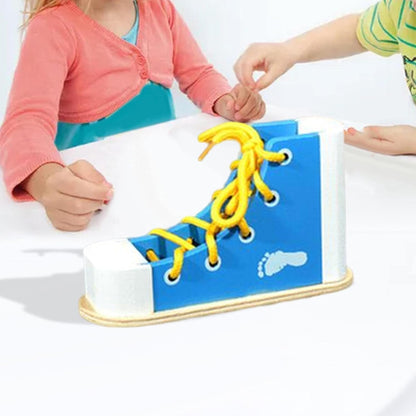 Wooden Shoe Learning Tool for Kids to Develop Motor Skills, Blue