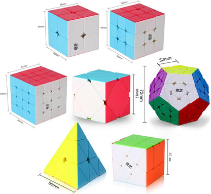 Roxenda Speed Cube Set, Speed Cube Pack of 2x2 3x3 4x4 5x5 Megaminx Skew Cube and Pyramid Cube Carbon Fiber Sticker Smoothly Magic Cubes Collection for Kids Teens & Adults [7 Pack]