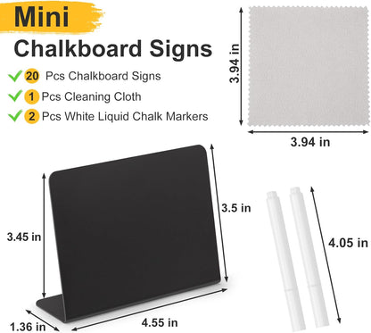 20 Pcs 4"x3" Mini Chalkboard Signs for Food, Reusable PVC Food Labels, Reserved Table Signs for Party Buffet, Birthdays, Bakery, Weddings Table Numbers, Buffet Display, Place Cards, Name Tag