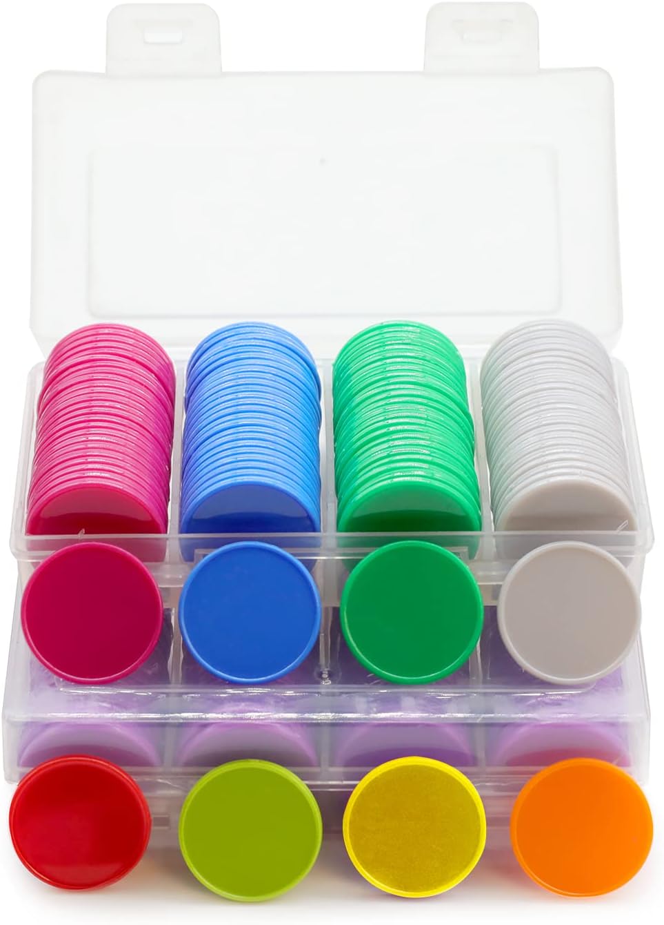 Set of 100 Opaque Plastic Learning Counters Mini Poker Chips Game Tokens with Storage Box (Black+White+Blue+Purple, 1 Inch)