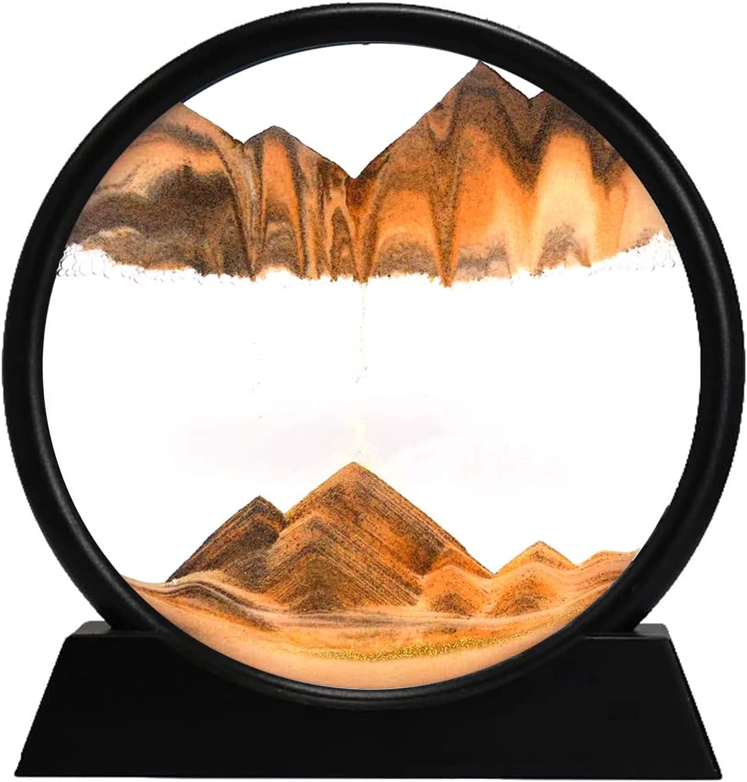 rysnwsu 3D Dynamic Sand Art Liquid Motion, Moving Sand Art Picture Round Glass 3D Deep Sea Sandscape in Motion Display Flowing Sand Painting Relaxing Desk Toys (Blue, 12'')
