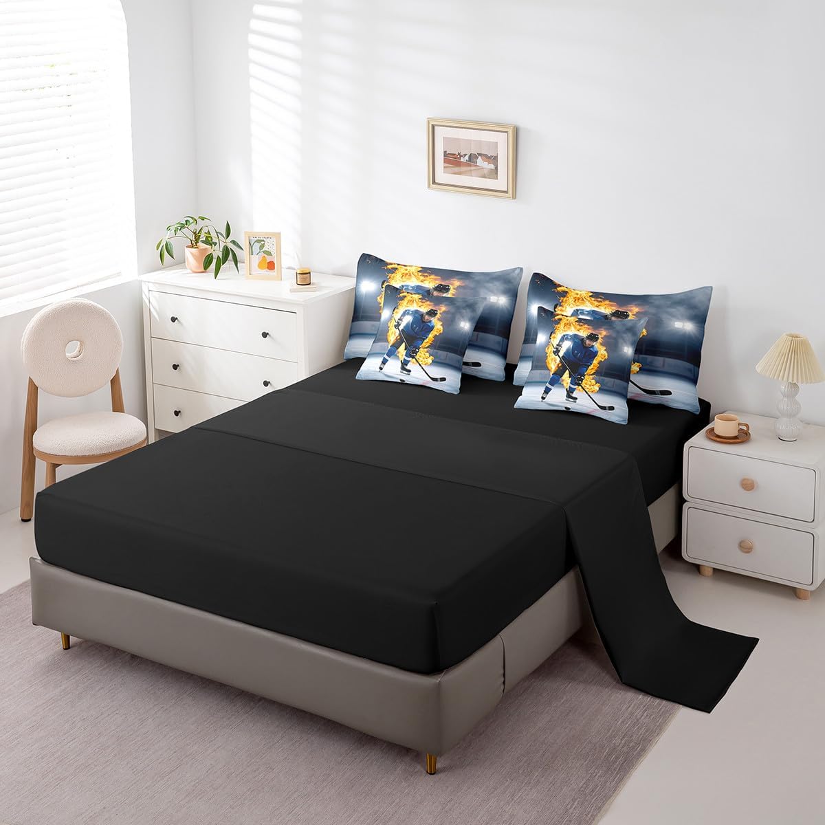 Erosebridal Chemistry Comforter Set with Sheets Full Size Periodic Table of Elements Bed in A Bag 7 Piece Science Chemistry Lovers Bedding Set for Kids Boys Children Bedroom Modern Black Bed Sets