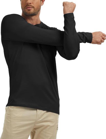 Men's Thermal Shirts Long Sleeve Fleece Lined Crew Neck Base Layer Athletic Workout Tops