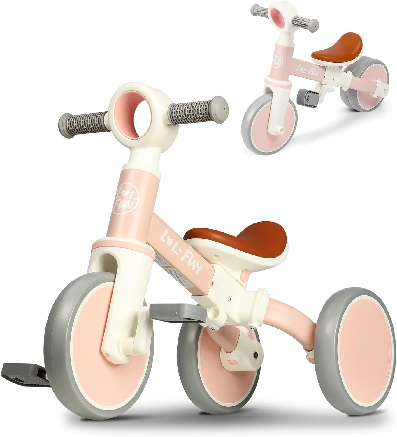 LOL-FUN Tricycle for Toddlers 1-3 Years Old Boys Girls Toy, 4 in 1 Baby Balance Bike for 1 2 Year Old Gift, Kids Bicycle with Easy Assembly Removable Pedal