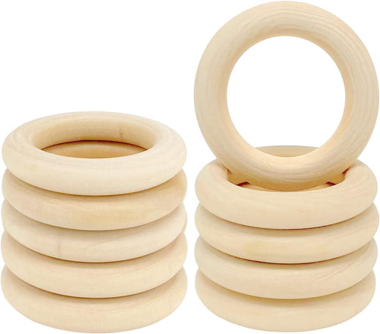 50 PCS Unfinished Wooden Rings for Crafts, Natural Wood Rings for DIY Without Paint, Wooden Rings for Macrame, Jewelry Making 55mm/2.2inch