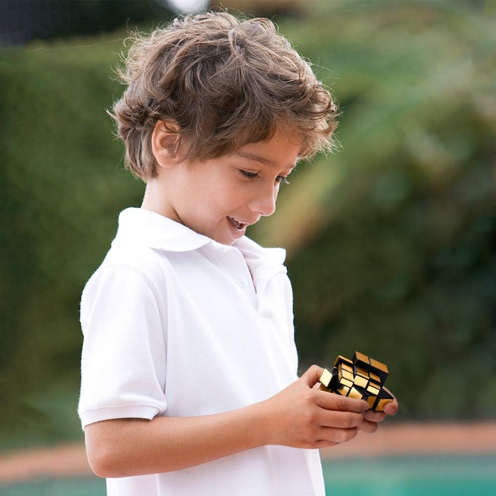 D-FantiX Shengshou Mirror Cube 3x3 Speed Cube Gold Mirror Blocks Cube 3x3x3 Different Shapes Puzzle Cube Toys for Kids Adult