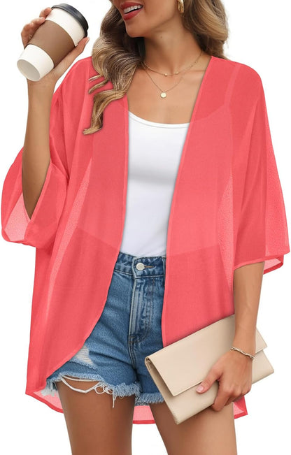 Womens Kimono Cardigans Beach Cover ups Swimwear Puff Sleeve Loose Casual Summer Tops 2026