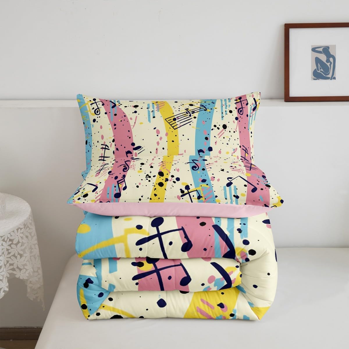 Erosebridal Drum Kit 3D Print Kids Comforter Sets Rock Music Themed Full Bedding Set for Boys Girls Musical Pattern Comforter Set,Colorful Retro Style Quilt Duvet 3 Pcs
