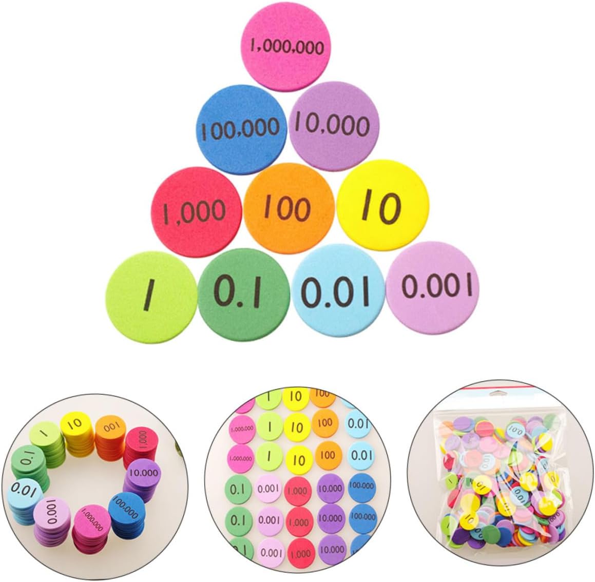 NUOBESTY 300Pcs Eva Value Disks for Math Learning Non Slip Place Value Disks for Counting Arithmetic Practice Wear Resistant Educational Manipulatives