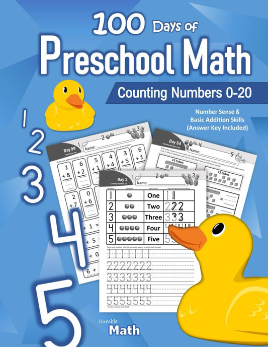 100 Days of Preschool Math: Counting Numbers 0-20 | Pre-K Number Sense (Ages 3-5) | Basic Addition Skills | With Answer Key