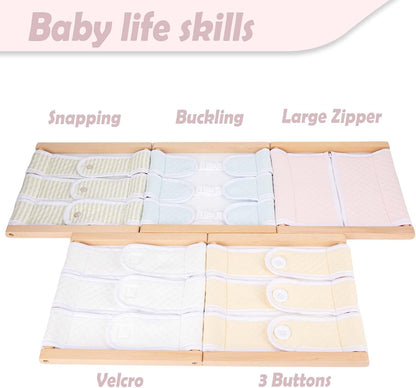 Montessori Wooden Toys for Dressing Learning Board Learning Basic Dressing Skills - Buttons, Snaps, Zippers, Belt Buckles & Hook-and-Loop Fastener Toys for 1 2 3 Year Old Toddlers Sensory Toy Gifts