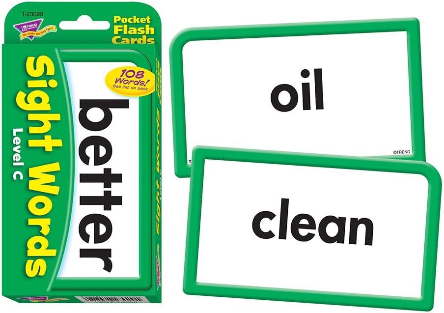 Trend Enterprises: Sight Words Level C Pocket Flash Cards, Great for Skill Building and Test Prep, 56 Two-Sided Cards Included, 108 Commonly-Used Words, for Ages 6 and Up
