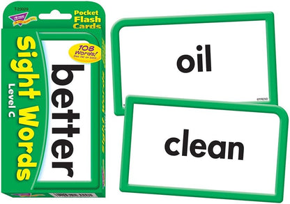 Trend Enterprises: Sight Words Level C Pocket Flash Cards, Great for Skill Building and Test Prep, 56 Two-Sided Cards Included, 108 Commonly-Used Words, for Ages 6 and Up