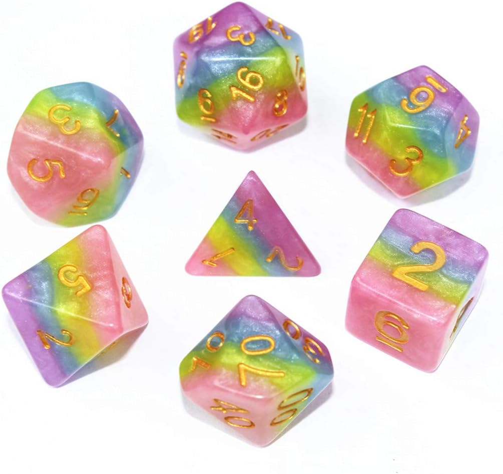Polyhedral DND Dice Set RPG Rainbow Dice for Dungeons and Dragons(D&D) Role Playing Game,MTG,Pathfinder,Table Game,Math Games Dice Set with Dice Pouch