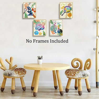 ZHAXFA Science Wall Art Canvas Prints,Biochemical Science Art poster,Microbiology Chemistry Wall Prints,Boho Classroom Wall Art,School Laboratory Decoration Set of 4 (Unframed 8x10 inches)