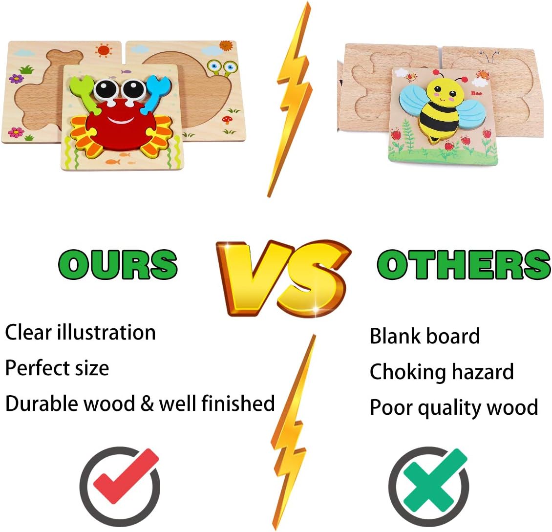 Dreampark Wooden Puzzles for Toddlers Ages 1-3, Montessori Toys for 1 2 3 Years Old Girls Boys Baby Kids Puzzle Learning Educational Christmas Birthday Gifts Toys 6 Pack Animal Jigsaw Puzzle