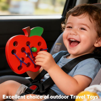 Lacing Toys for Toddlers,Wooden Threading Apple Baby Travel Toys,Montessori Education Sensory Learning Fine Motor Skills, Wooden Block Puzzle Gifts for 3 Year Old Baby Kids Boys Girls