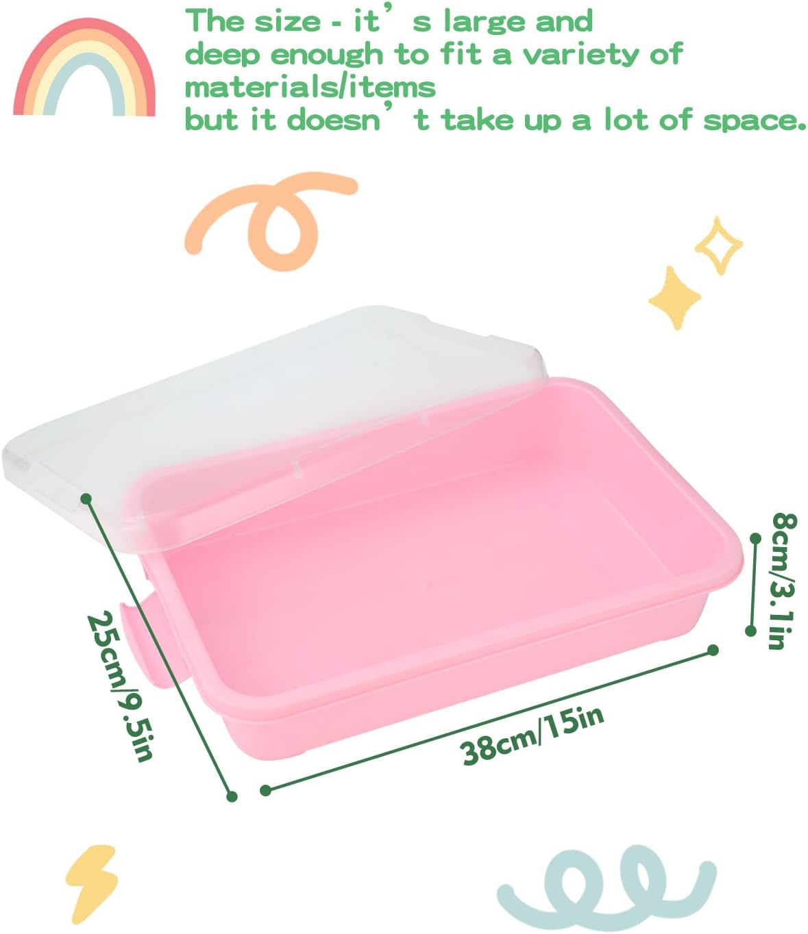 Sensory Bin Sand Tray with Lid for Toddlers 2 Pcs 15in Portable Sandbox Toy Large Plastic Tray for Kids 3 4 5 6 Fill with Sand, Water, Beads, and More (Green+Blue)