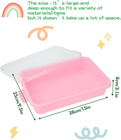 Sensory Bin Sand Tray with Lid for Toddlers 2 Pcs 15in Portable Sandbox Toy Large Plastic Tray for Kids 3 4 5 6 Fill with Sand, Water, Beads, and More (Green+Blue)