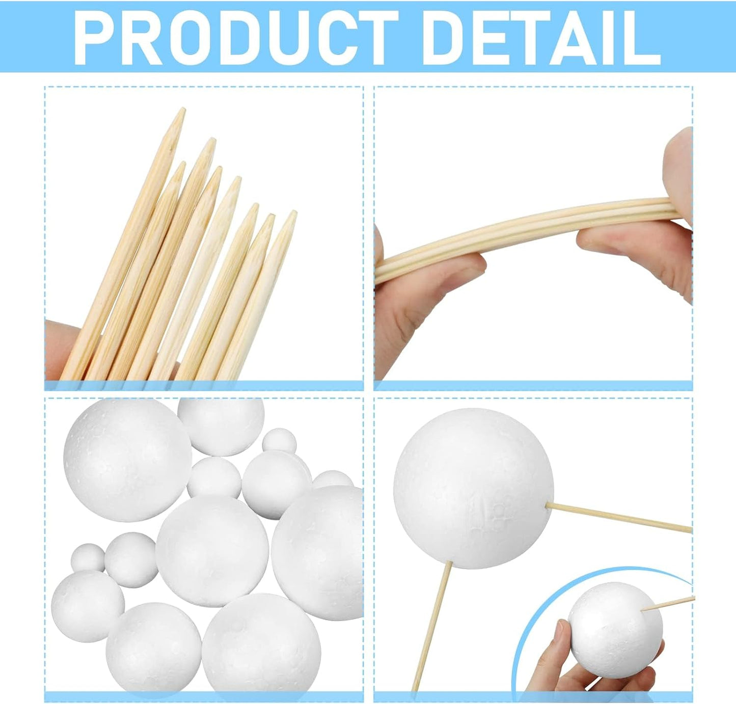 24PCS Solar System Model Foam Ball Project Kit, Planet Model Crafts Includes 14 Sized Polystyrene Spheres Balls, 9.5" Bamboo Sticks for School Science Projects