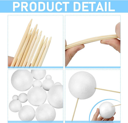 24PCS Solar System Model Foam Ball Project Kit, Planet Model Crafts Includes 14 Sized Polystyrene Spheres Balls, 9.5" Bamboo Sticks for School Science Projects