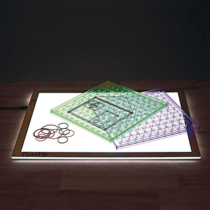 Translucent Double-Sided Geoboards - Set of 6 Boards 144 Rubberbands, Excellerations, 9 inches Square, Safe and Sturdy