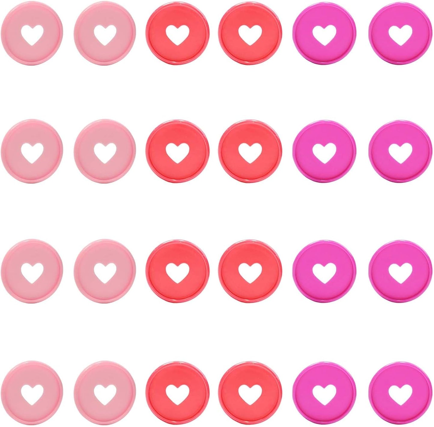 24 Pcs Plastic Book Binding Discs, 35mm Heart Binder Rings Expansion Discs, Discbound Rings for DIY Notebook Planner/Organizers, Pink/Rose Red/Red