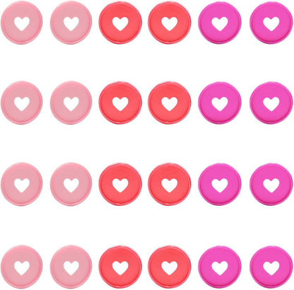 24 Pcs Plastic Book Binding Discs, 35mm Heart Binder Rings Expansion Discs, Discbound Rings for DIY Notebook Planner/Organizers, Pink/Rose Red/Red