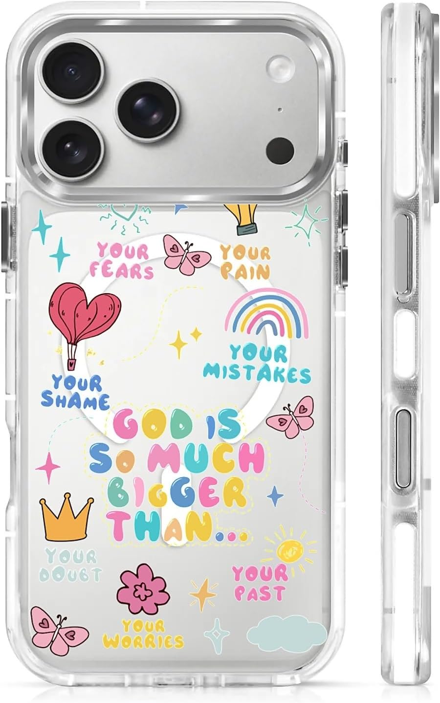 for iPhone 17 Pro Max Case [Compatible with Magsafe],Girls Women Clear Magnetic Case Silicone Shockproof Protective Cover with Pattern Colorful Motivational Letters