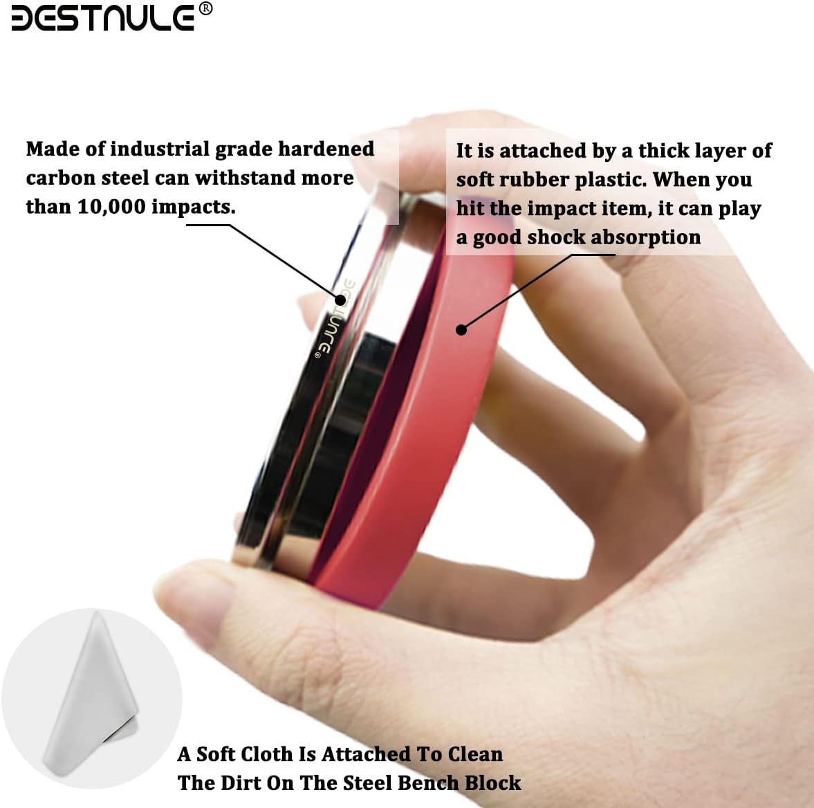 BESTNULE Professional Steel Bench Block, Covered with TPR Soft Plastic at the Bottom, Metal Stamping Table Mirror, Polishing with Chrome Plating for Jewelry Stamping Tools, (Dia: 3”, H: 19/32”)