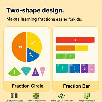 2026 Magnetic Math Fraction Set with 102 Pieces and 2 Storage Pouches, Magnetic Fraction Book, Tiles & Fraction Circles for Hands-On Skills and Core Math Foundations, Compact Book-Style Design (1)