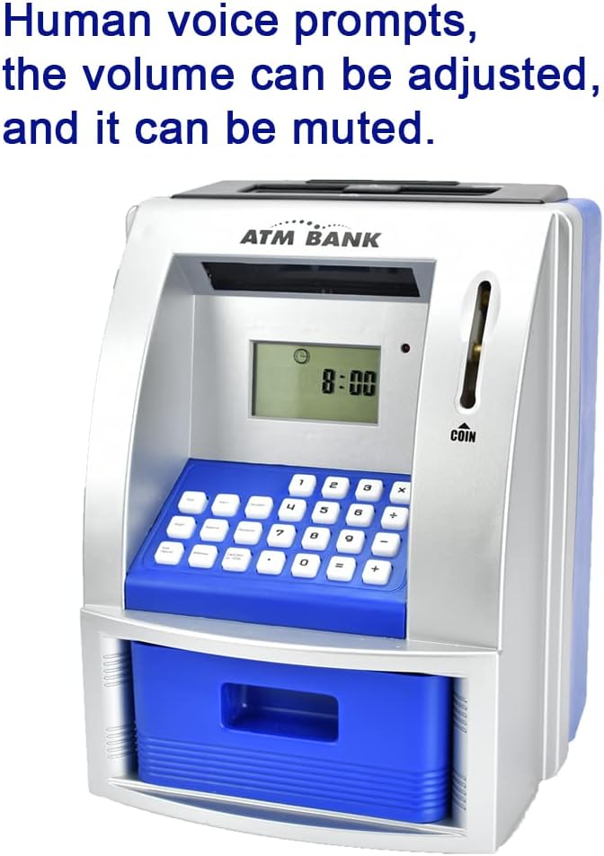 Electronic Piggy Bank with Password for Kids for 6-12 Year Old Boys and Girls - Toy Counting Money Bank - Fun Birthday Present - ATM Piggy Bank for Real Money (Black/Silver)