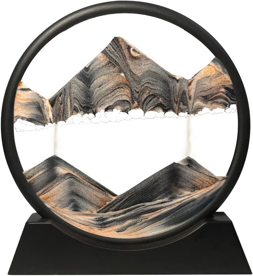 Muyan Moving Sand Art Picture Sandscapes in Motion Round Glass 3D Deep Sea Sand Art for Adult Kid Large Desktop Art Toys (Purple, 7 Inch)