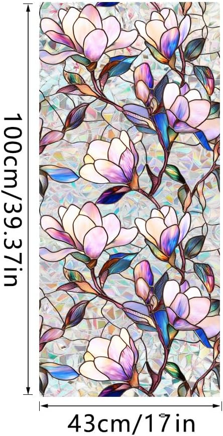 Flower Stained Glass Window Film Decorative Static Cling Stickers Sun Blocking Privacy Decals for Home Car White Lily