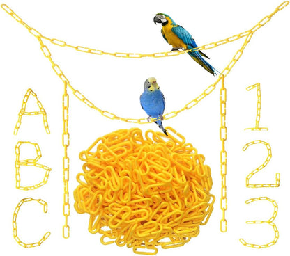 200-Piece Rainbow Plastic Chain Links & Toys - Interlocking C-Clip Bird Cage Accessories for Parakeets, Sugar Gliders, Small Pets (Climbing/Swinging Toys)