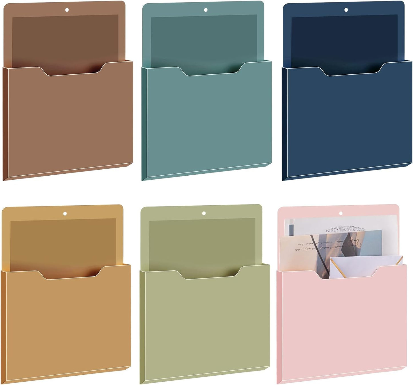 Fuutreo 6 Pcs Magnetic Wall File Organizer Magnetic Wall File Holder Refrigerator Magazine Holder for Mail Letters Paper(Aqua Green,Vertical-large)