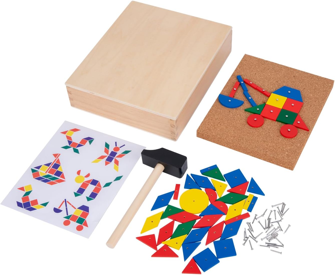 Adena Montessori Hammer and Nail Toys Wooden Pegboard Puzzle for 4-6 Year Olds