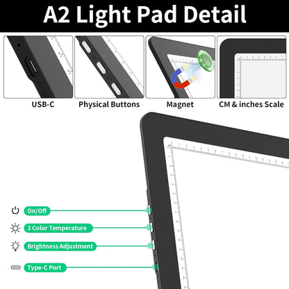 TOHETO Rechargeable A3 Light Pad for Diamond Painting, Ultra Bright Tracing Light Box for Drawing, Wireless Lightbox for Tracing and Drawing, Cordless Diamond Art Light Board for Sketching (Black)
