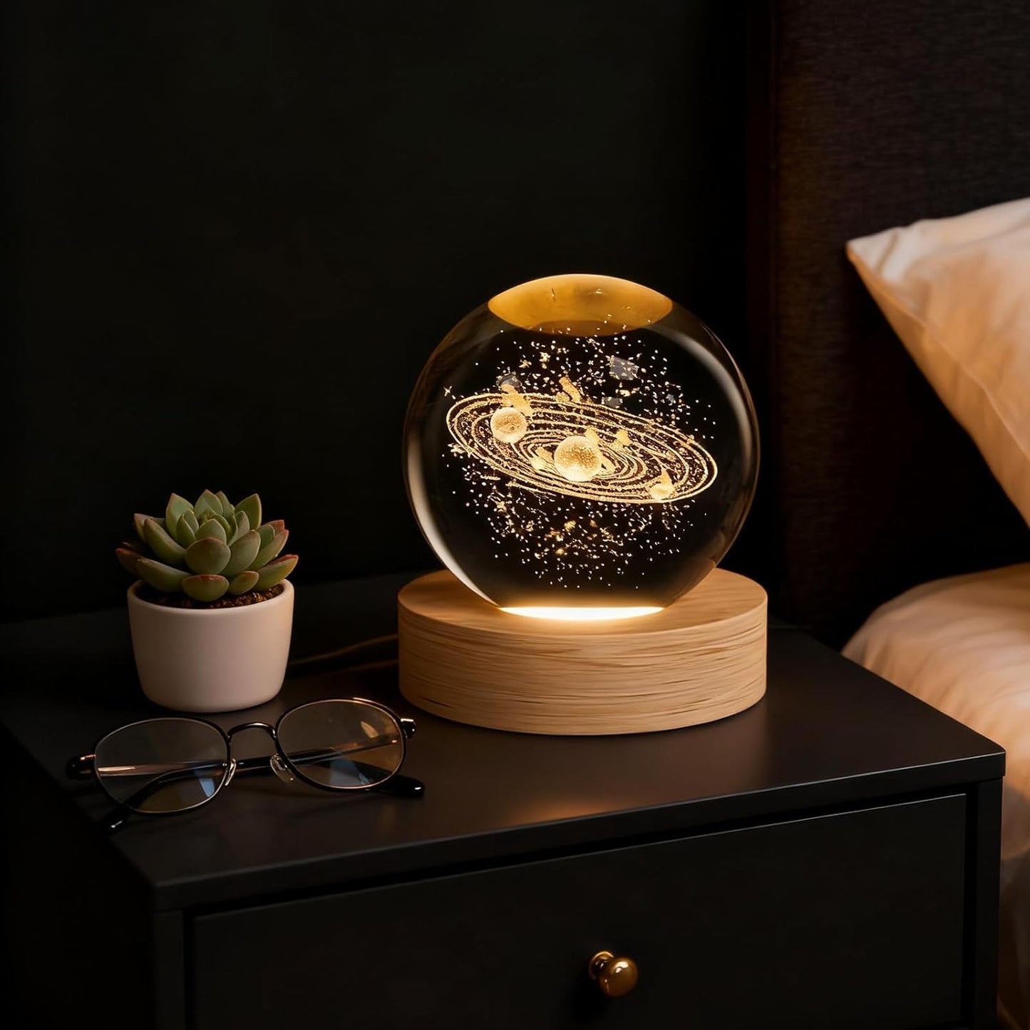 3D Solar System Crystal Ball, 2.4in Universe Gifts Decorative Quartz Glass Ball, Space Laser Engraved Model Astronomy Decor, Physics Display Sculpture Home Decor Crafts for Friends Mom Women Boys