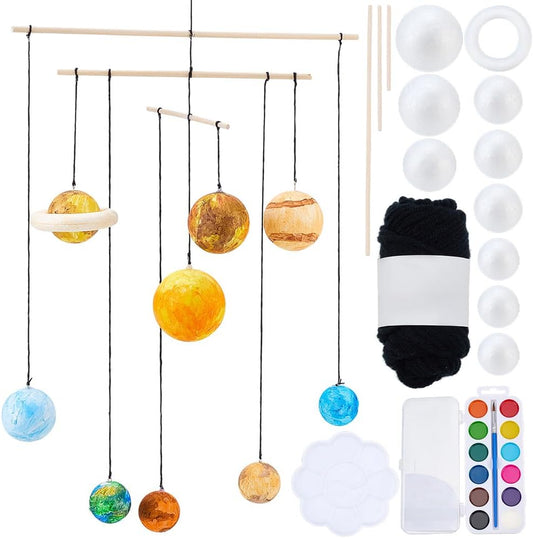 WEBEEDY 17 Pcs DIY Solar System Model Kit Solar System Hanging Ornament Painting Craft Kit with Mixed Sizes Foam Balls, Stickers, 12 Colors Pigments, for Adult Beginner Christmas Birthday Unique Gift