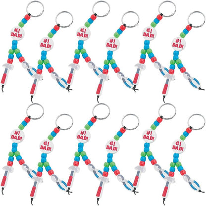 Fun Express #1 Dad Tool Beaded Keychain Making Kit - Makes 12 DIY Keychains with Beads & Supplies | Father's Day Craft Gifts for Kids | Classroom Crafts Bulk Project for Boys & Girls