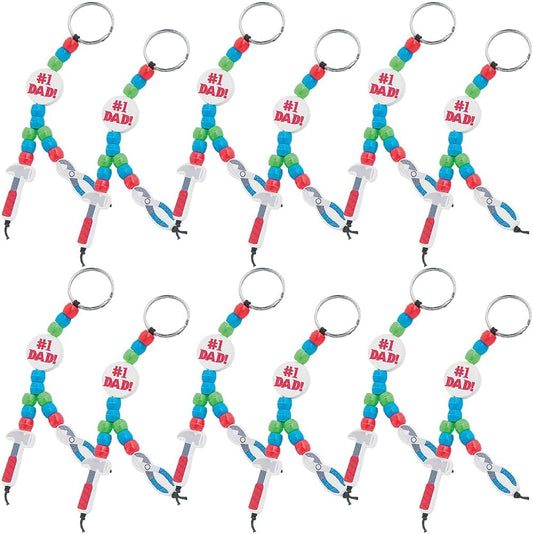 Fun Express #1 Dad Tool Beaded Keychain Making Kit - Makes 12 DIY Keychains with Beads & Supplies | Father's Day Craft Gifts for Kids | Classroom Crafts Bulk Project for Boys & Girls
