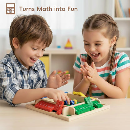 Shut The Box Game Wooden Board Dice Game, 2-4 Players Table Math Games for Kids and Adults, Fun Family Game Night Classroom Home Party or Pub Strategy Games