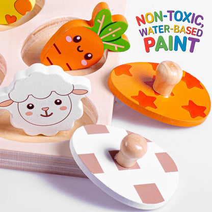 Waybla Easter Basket Stuffers - Easter-Themed Wooden Peg Puzzle for Toddlers 1-3 Years, Montessori Educational Toy and Learning Activity
