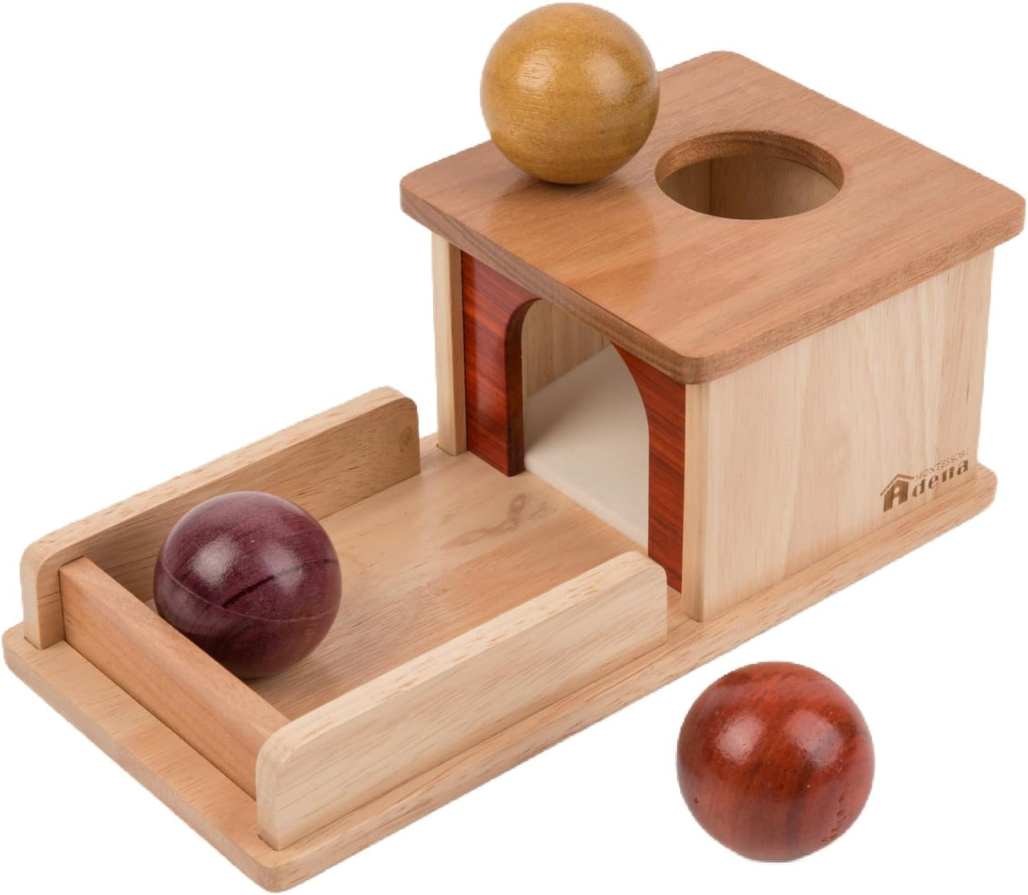Adena Montessori Wooden Toy for 6-12 Month Baby 3 Balls with Tray, Object Permanence Box Colorful Learning Education Toy for Toddler Kid 1-2 Year Old, Preschool Developmental Girl and Boy Gift