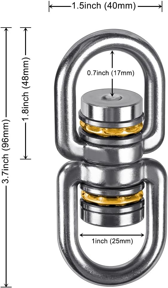SELEWARE Silent Bearing Swing Swivel, 360° Rotational Device Hanging Accessory with Removeable Buckle for Tree Swing, Hammock Chair, Climbing Rope, Yoga, Kids Swing Swivel 1200LB Capacity, 2 Pack